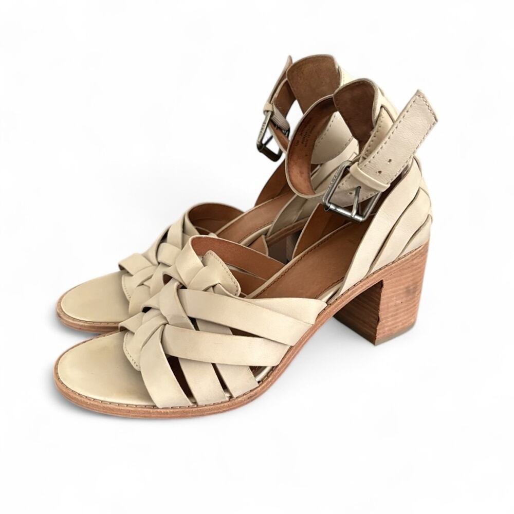 Frye Bianca Huarache Leather Block Heel Sandals Cream Bone Womens 10